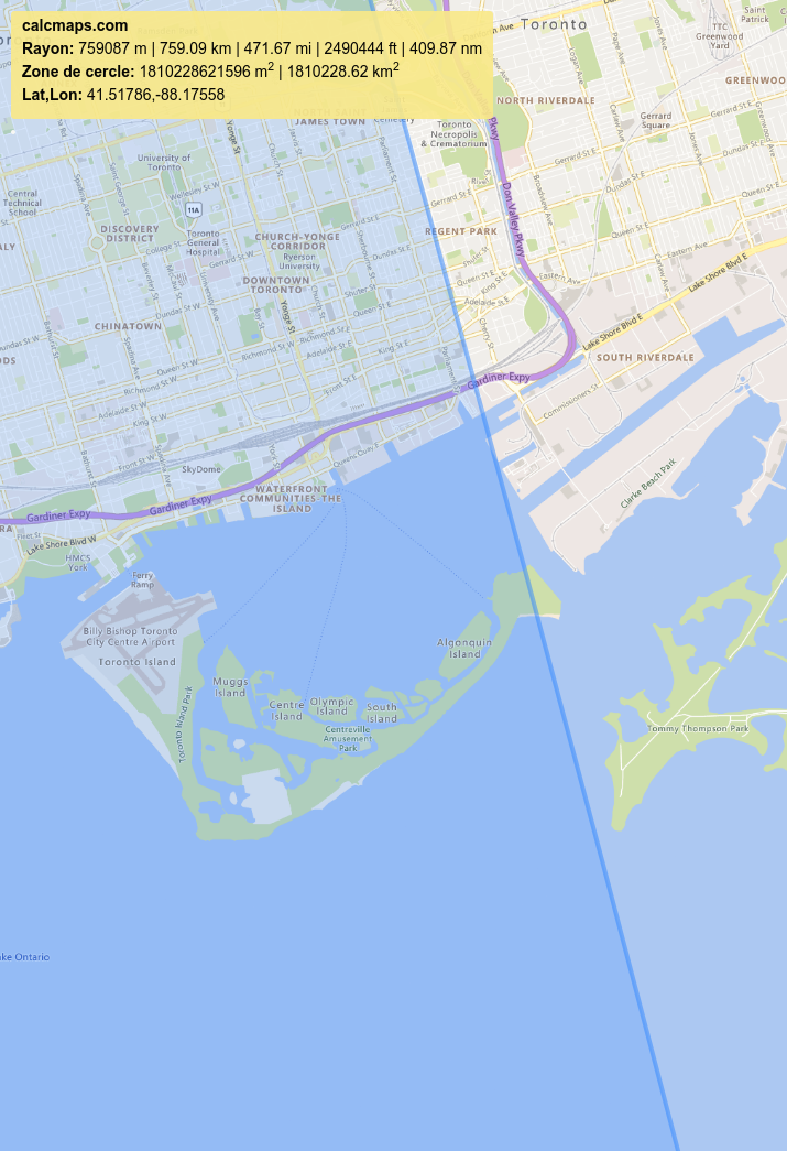 Intersection du cercle avec Toronto