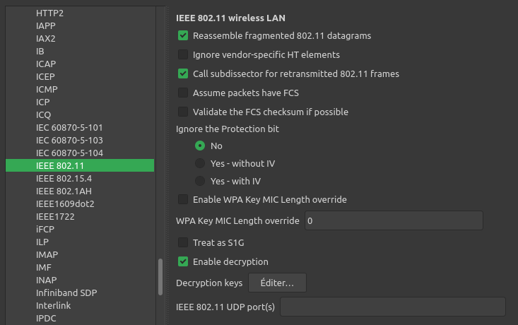 Préferences du protocole 802.11